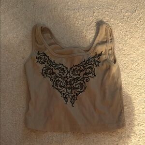Women's Beige Tank Top with Black Design